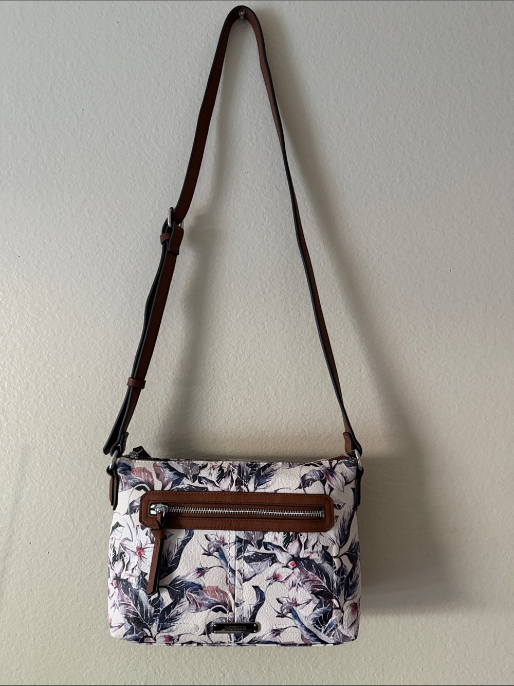 Rosetti Floral Crossbody with Brown Trim and Adjustable Strap